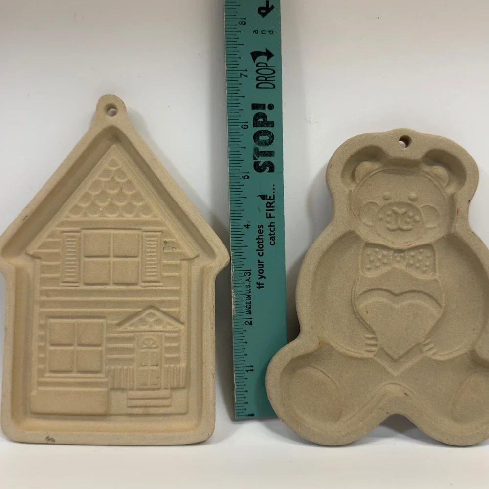 Pampered Chef Clay Cookie Molds Teddy Bear‎ (1991) & House Heritage Home (2000)
